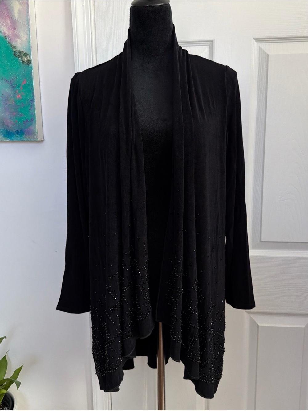 Chico’s Travelers Collection Beaded Open Front Cardigan - Size 1 (M) - Black